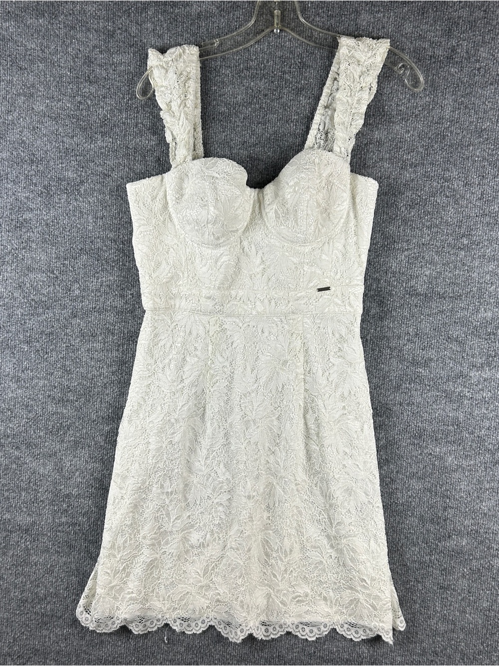 Guess White Floral Lace Corset Bustier Ruffle Strap Mini Dress Size Medium M